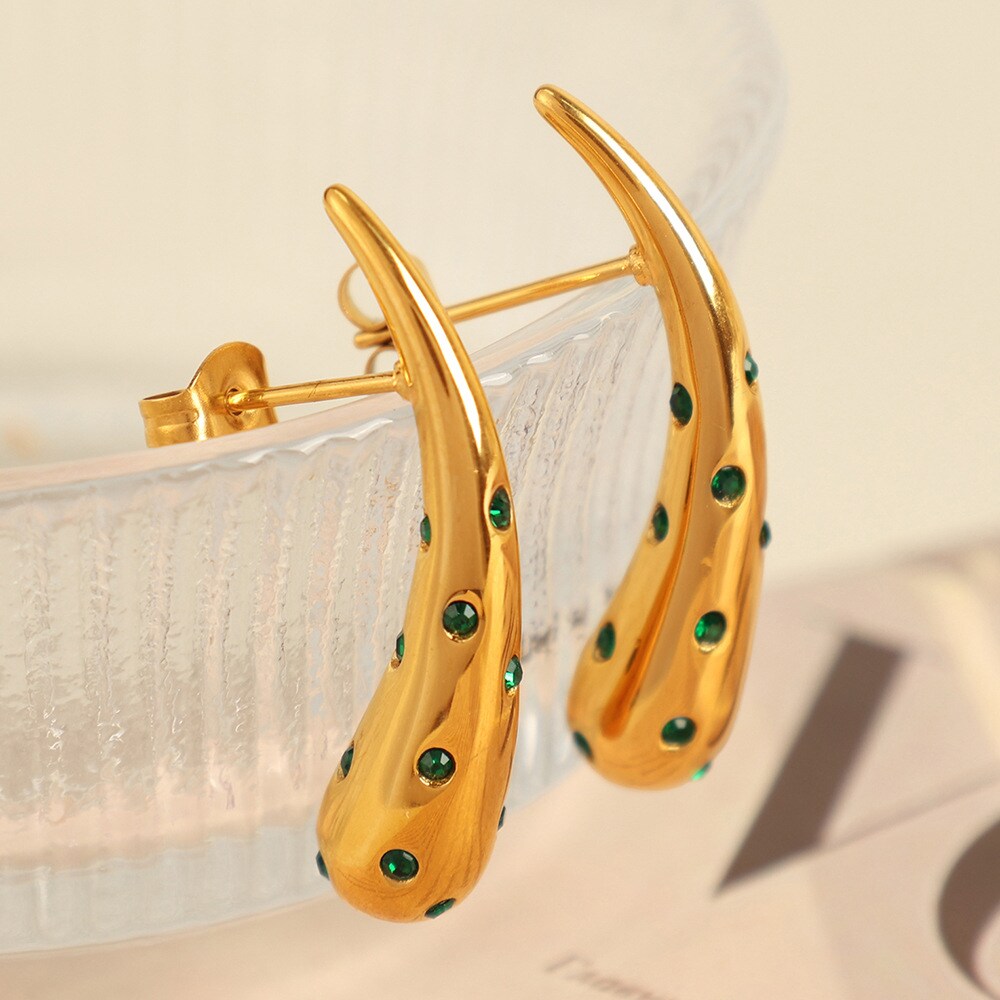 1 par de pendientes de botón de acero inoxidable con diamantes de imitación chapados en oro de 18 quilates para mujer de la serie Simple Droplet h5 